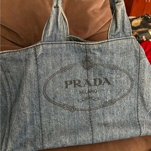 Authentic Prada Canapa Denim Blue Purse Handbag